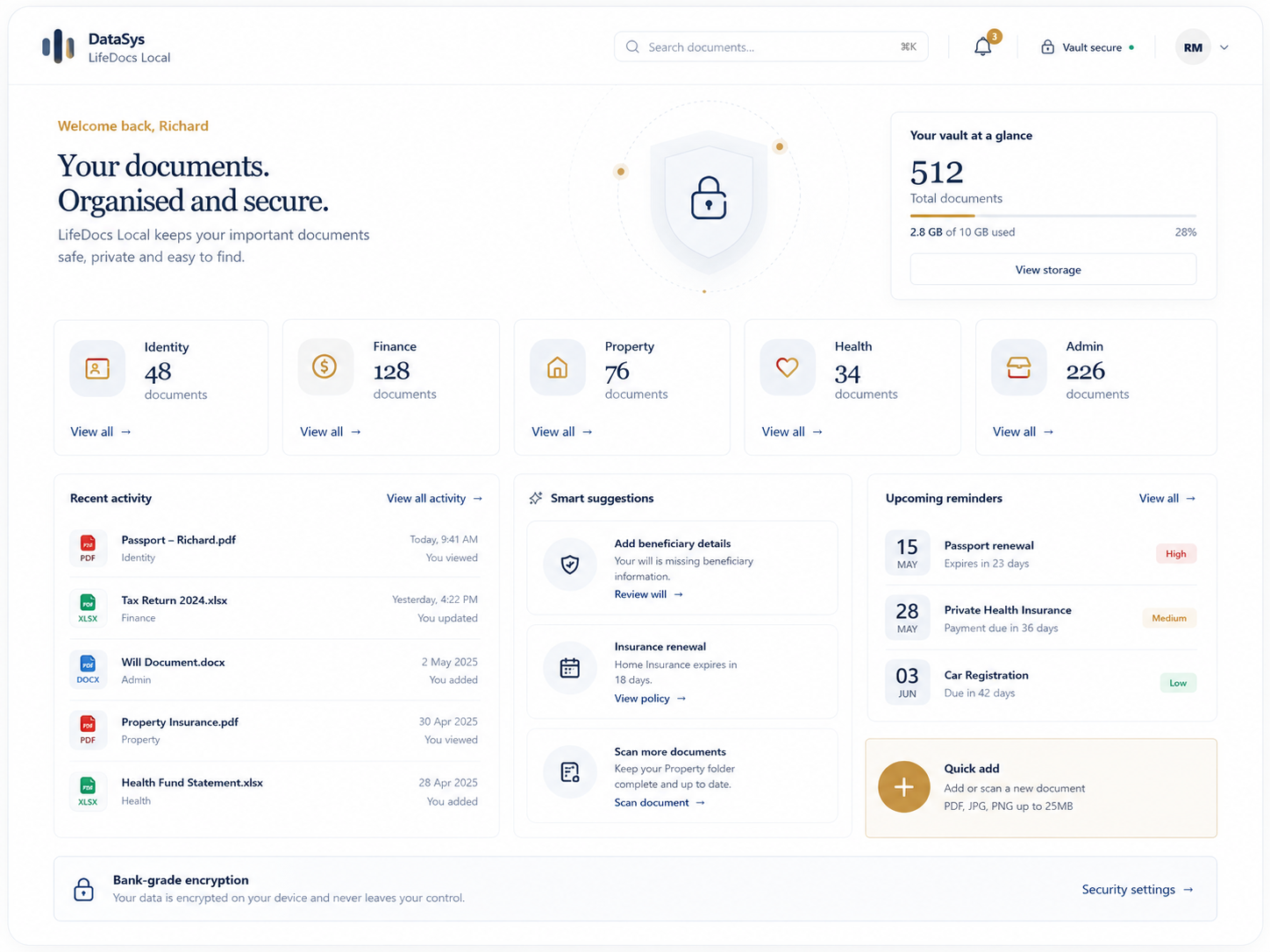 LifeDocs Local dashboard
